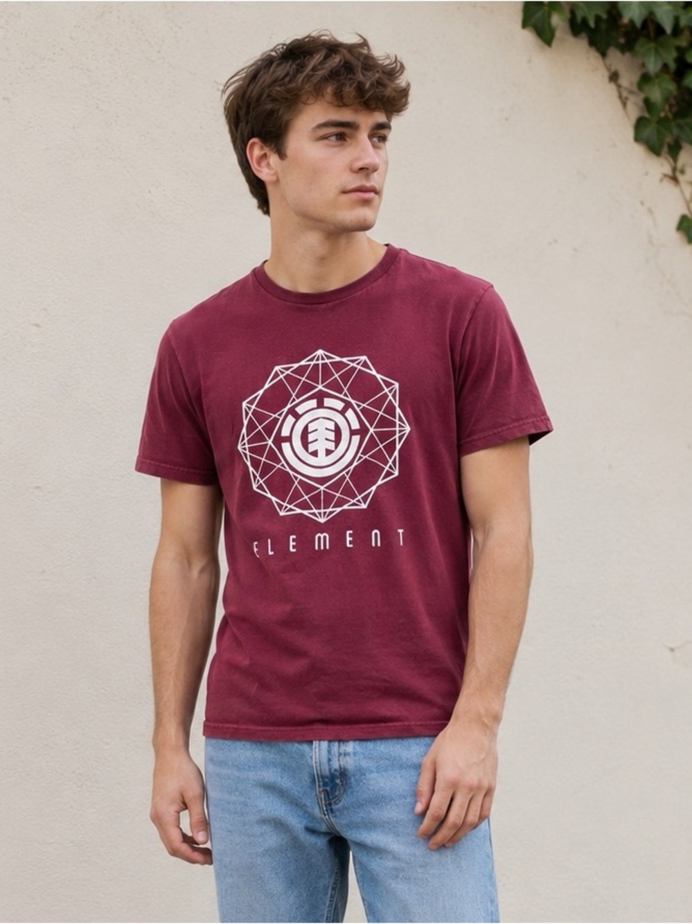 Element Men's Burgundy Graphic Tee with White Logo